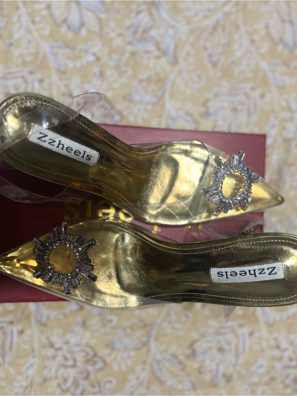Women’s Gold Pointed Toe Embellished Mules
